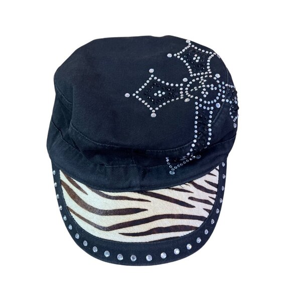 Black & Tan Zebra Print Studded Cap | One Size | Free Shipping - Picture 1 of 3